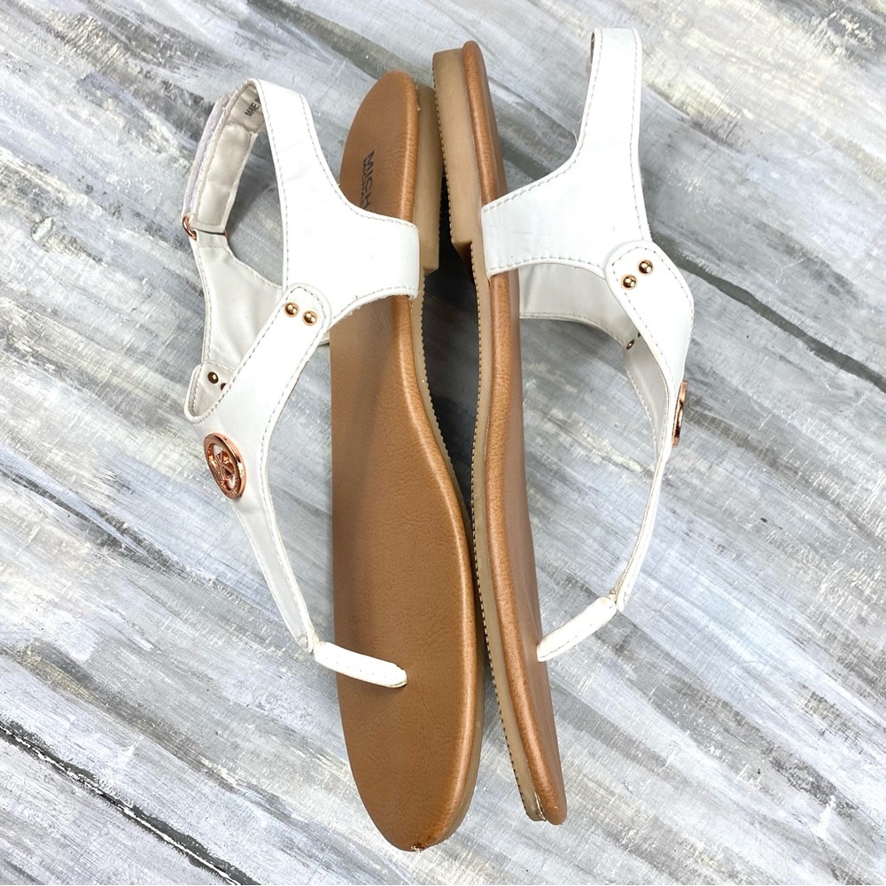 Michael Michael Kors White Thong Sandal “Sumac” Ankle Strap Rose Gold In Box 4M - Picture 12 of 16